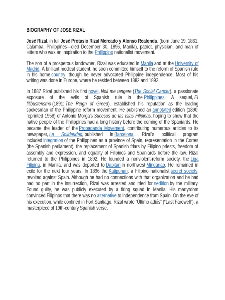 José Rizal Biography | PDF