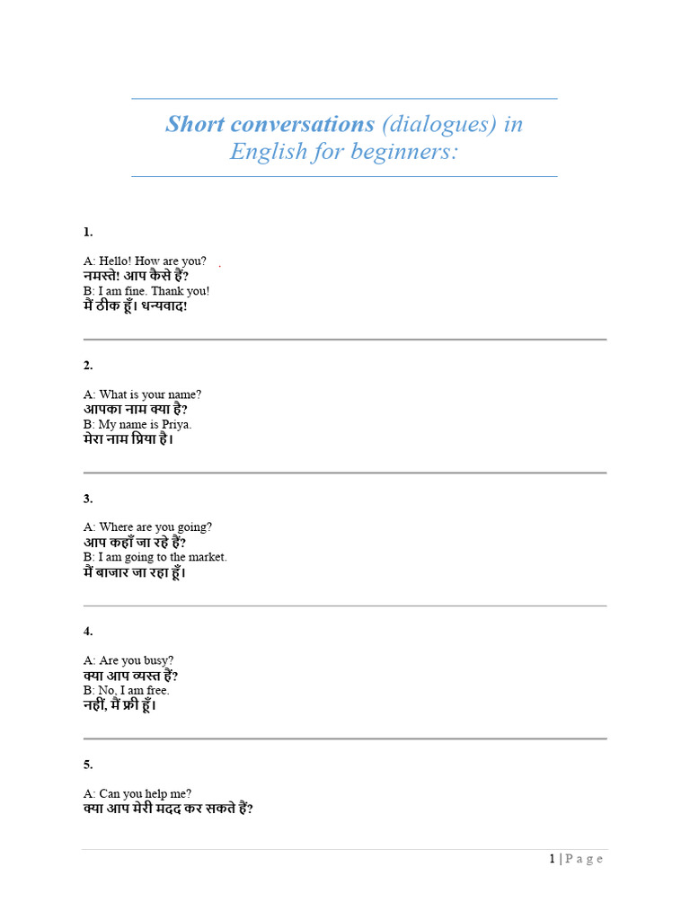 Short Conversations (Dialogues) in English For Beginners | PDF