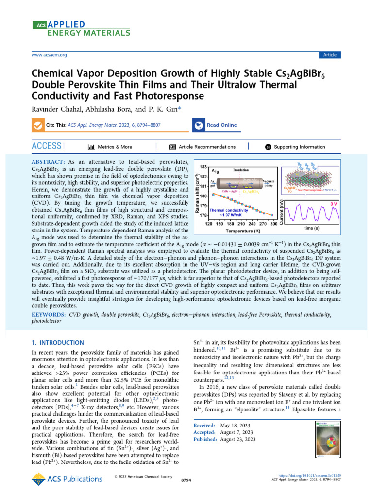 Chahal Et Al 2023 Chemical Vapor Deposition Growth of Highly Stable ...