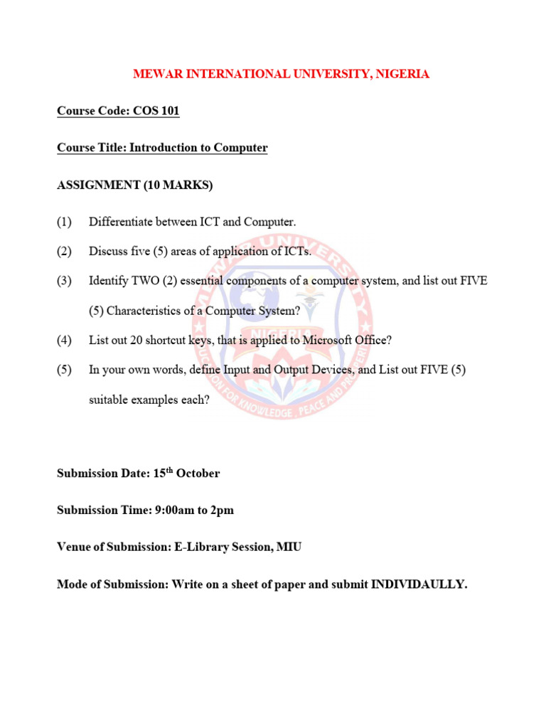 COS 101 Assignment | PDF