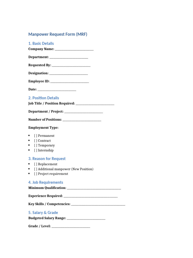 Manpower Request Form Template | PDF