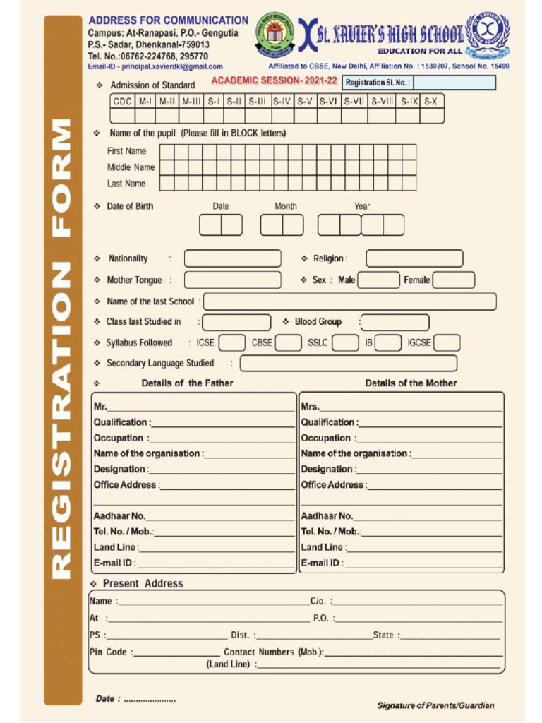 Registration Form 2021 22 | PDF