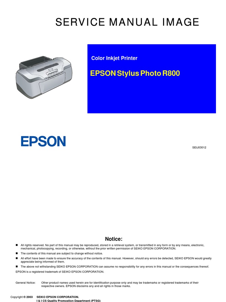 Manual Repair Epson Stylus Photo r800 | PDF | Electric Motor | Printer ...