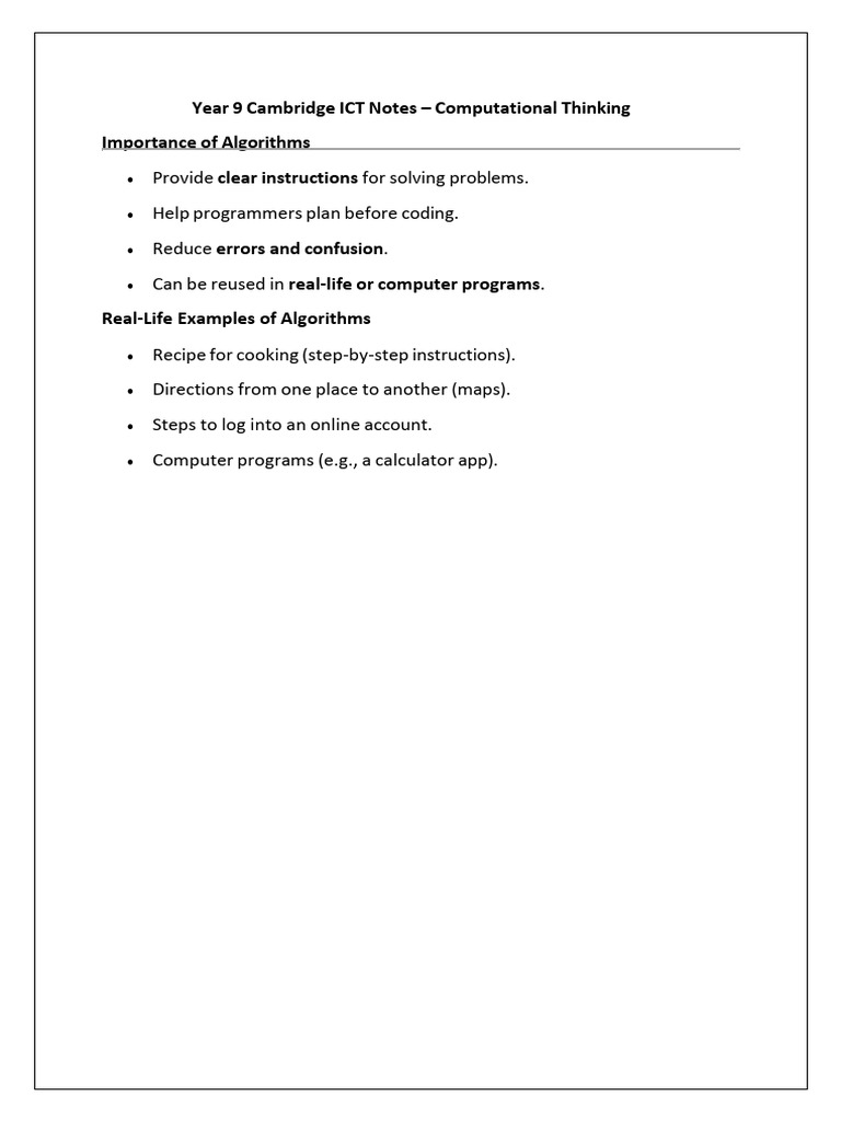 Year 9 Cambridge ICT Notes | PDF | Control Flow | Algorithms