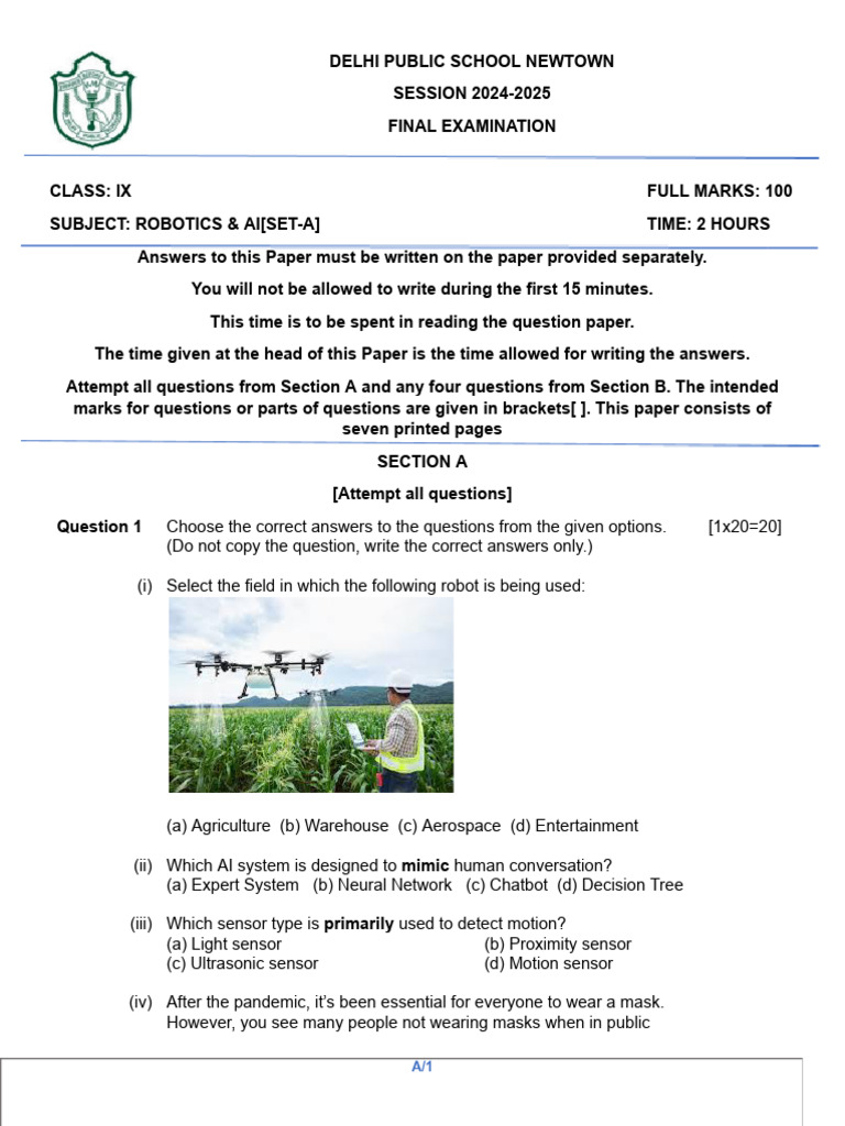 Cl. 9 - Final Exam - Robotics & Ai (Set-A) - 1 | PDF | Artificial ...