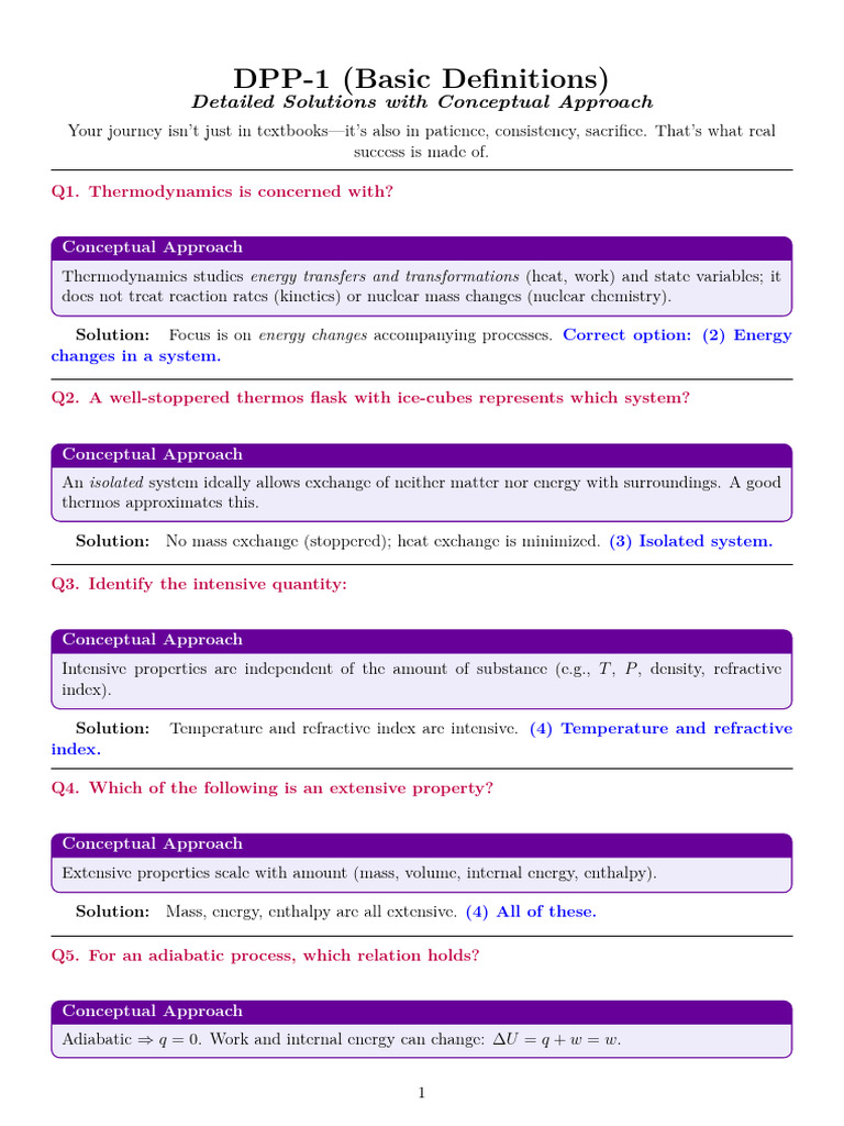 Thermodynamics DPP 1 Solution | PDF | Heat | Temperature