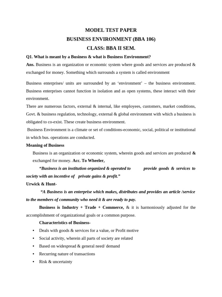 Model Test Paper - Bus. Envn. | PDF | Fiscal Policy | Macroeconomics