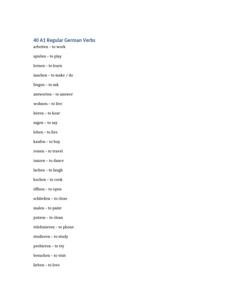 A1 40 Regular German Verbs | PDF