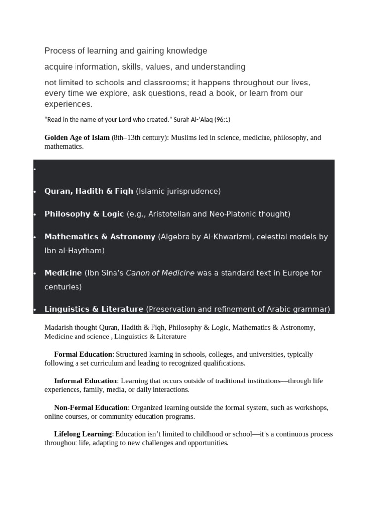 Process of Learning and Gaining Knowledge | PDF