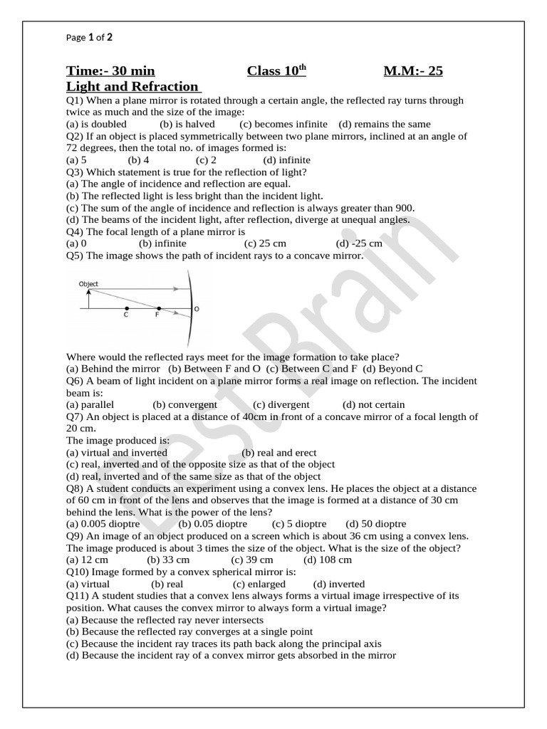 Light and Refraction (MCQ) | PDF | Mirror | Electrodynamics