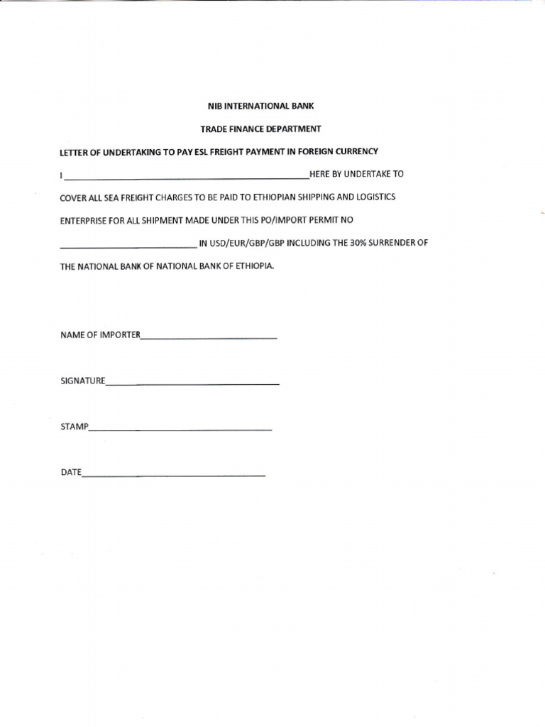 Nib Undertaking Freight Form | PDF