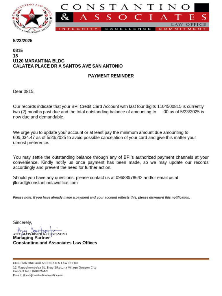 Bpi Cards 60 Demand Letter Revised | PDF