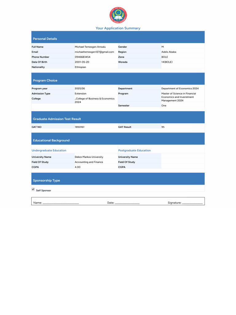 Application Summary | PDF