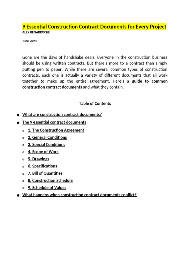 9 Essential Construction Contract Documents For Every Project 01152026 ...