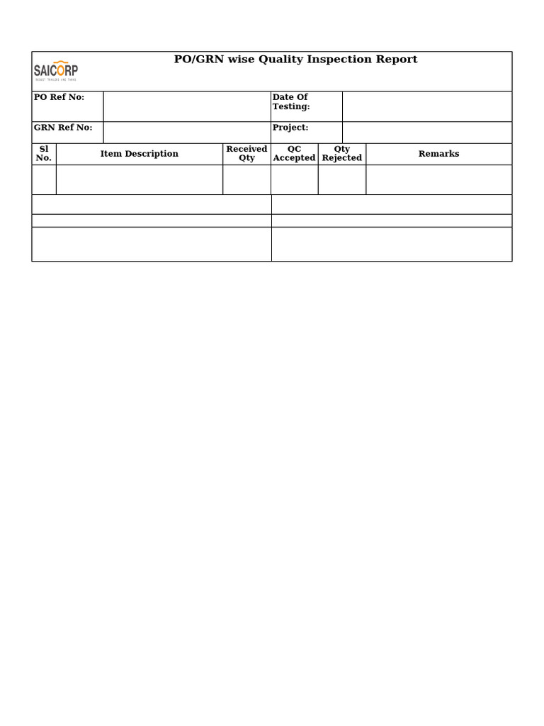 PO/GRN Wise Quality Inspection Report | PDF