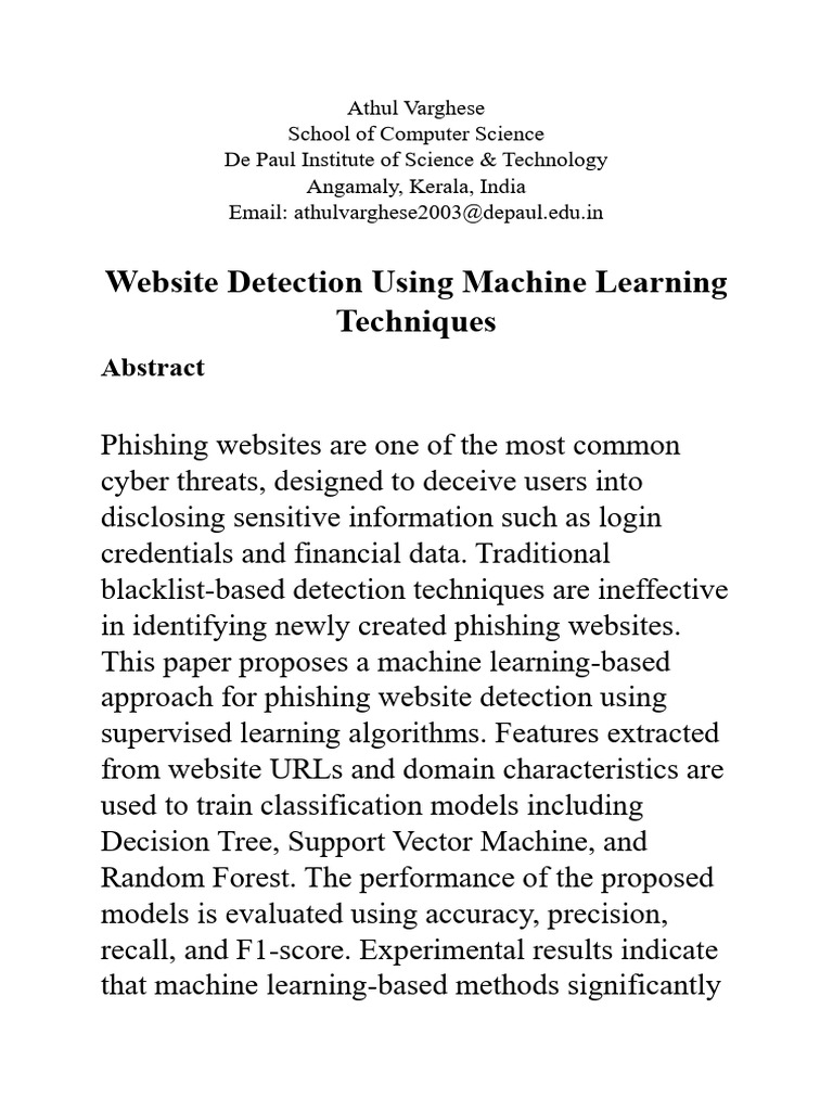 Phishing Website Detection Using Machine Learning Techniques | PDF