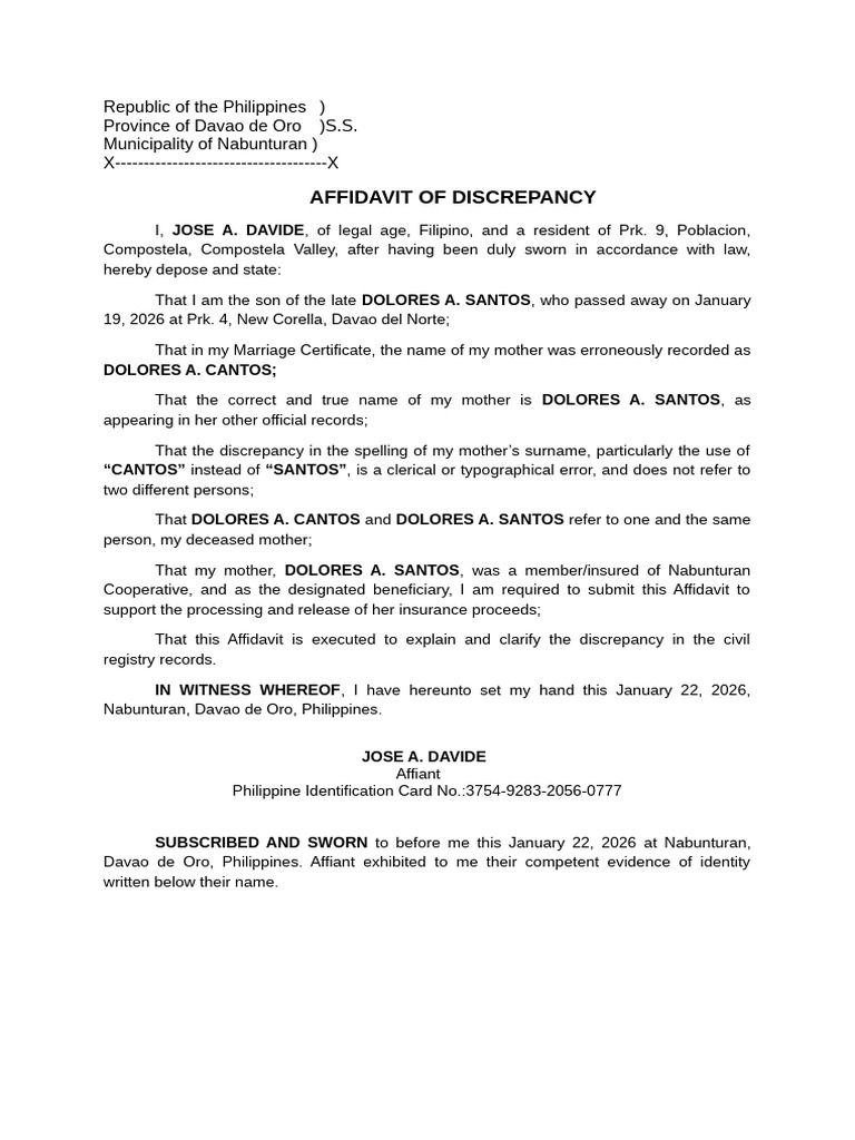 Affidavit of Discrepancy | PDF