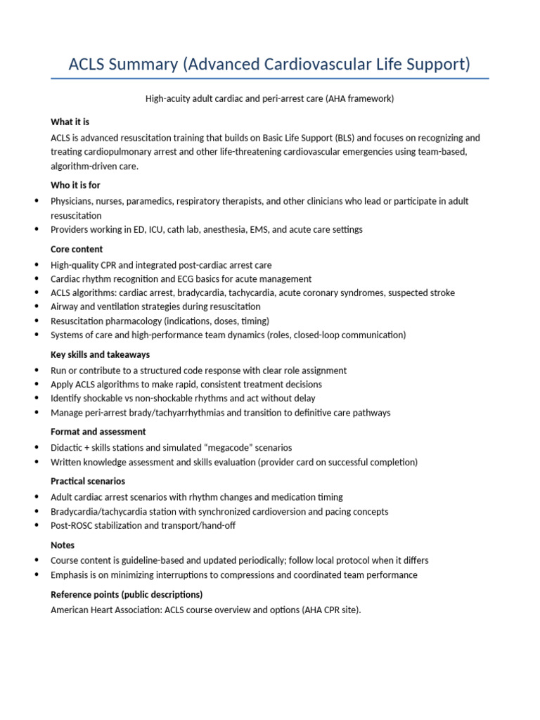 ACLS Summary 1page | PDF