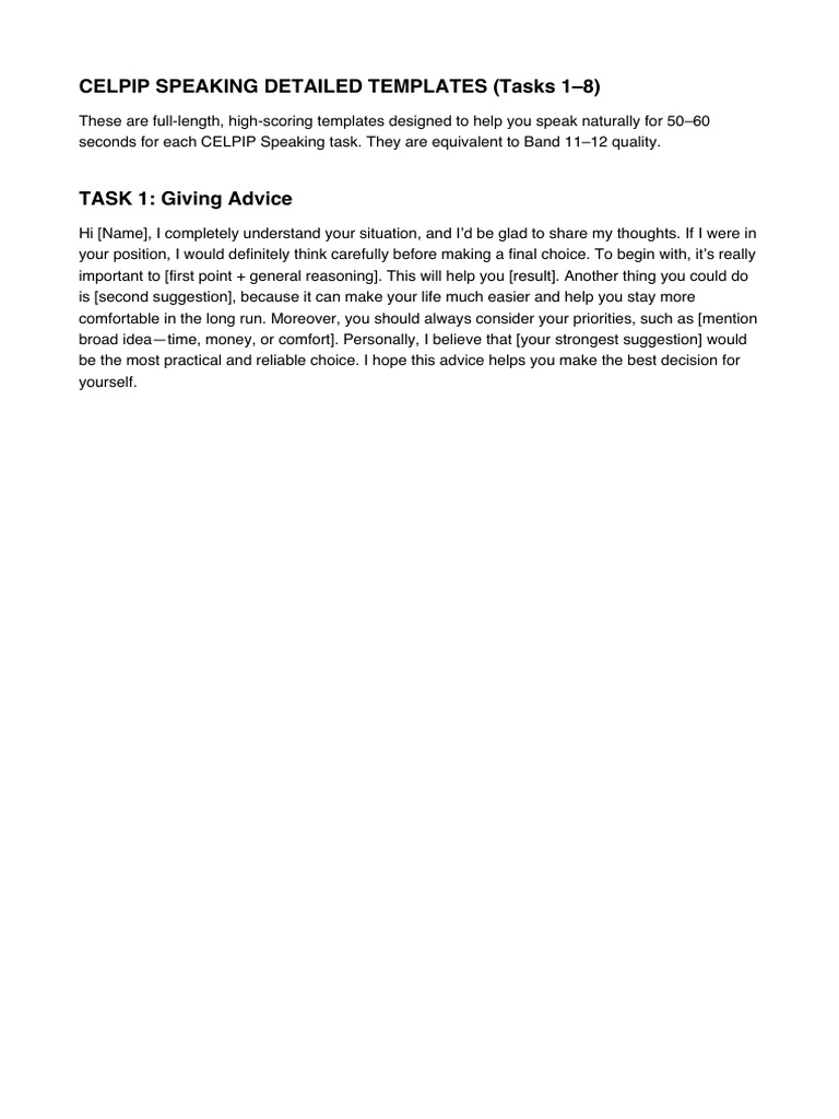 CELPIP Speaking Detailed Templates | PDF | Reason | Feeling