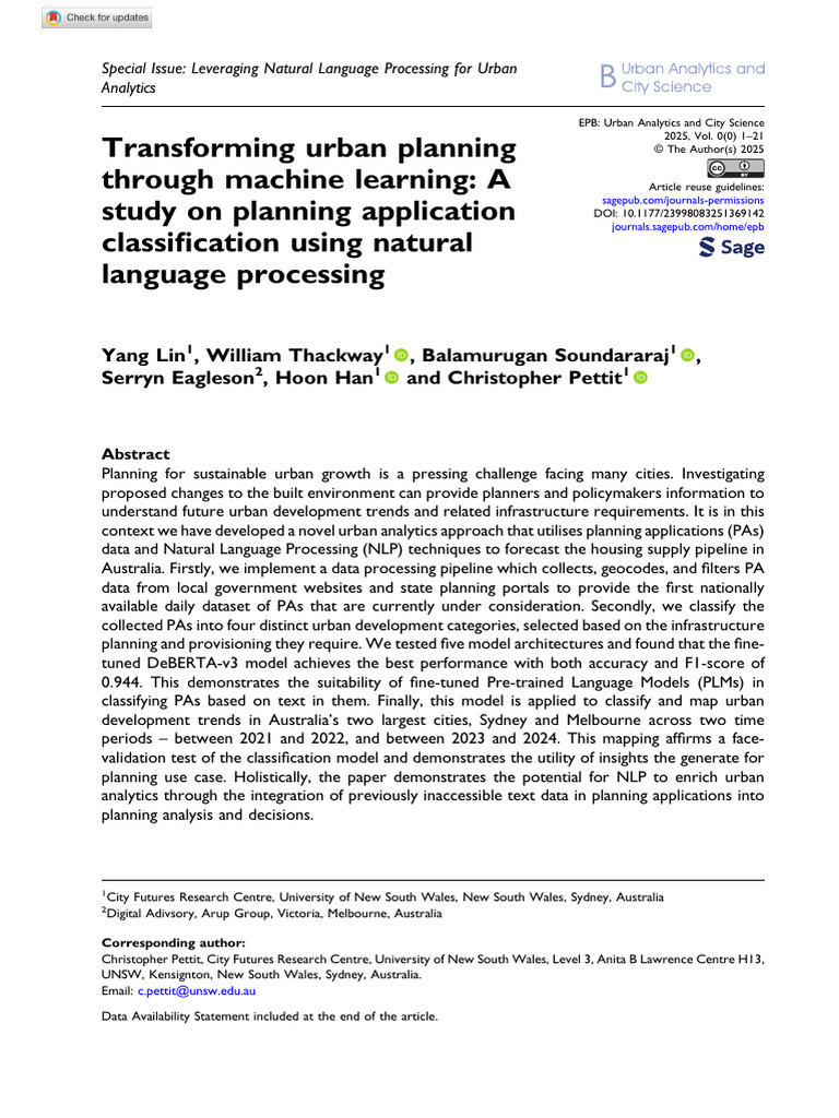 Lin Et Al 2025 Transforming Urban Planning Through Machine Learning A ...