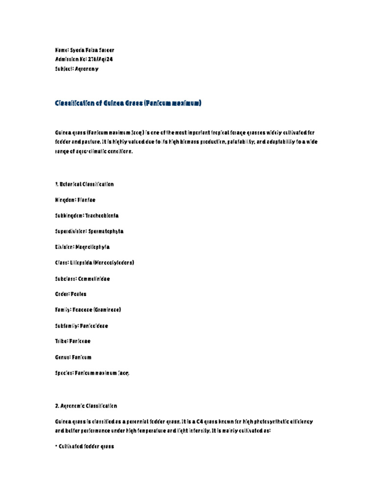 Classification of Guinea Grass-1 | PDF