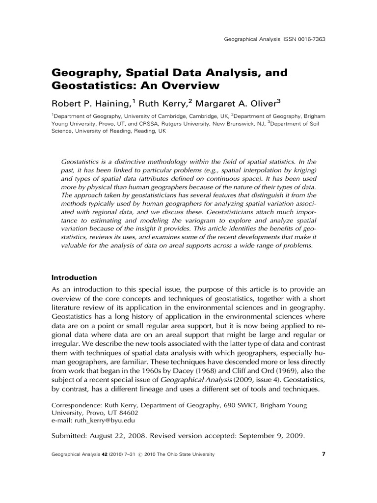 Kerry2010 Geography Spatial Data Analysis and Geostats | PDF | Spatial ...