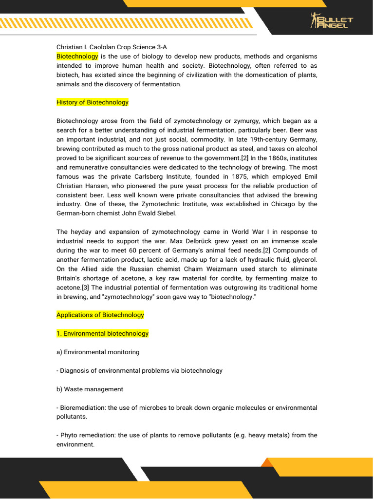 Activity 1 Biotechnology | PDF | Biotechnology | Fermentation