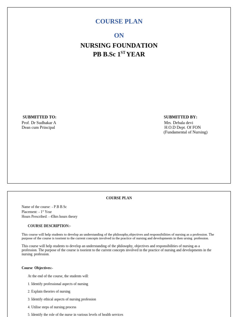 Course Plan Fon P BSC | PDF | Nursing | Developmental Psychology