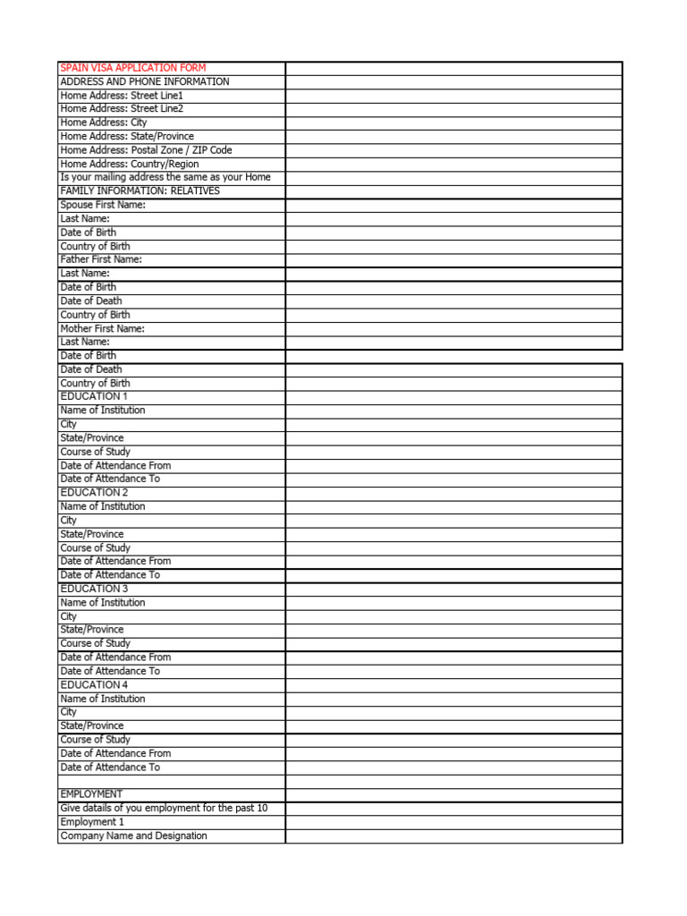 Spain Application Form | PDF