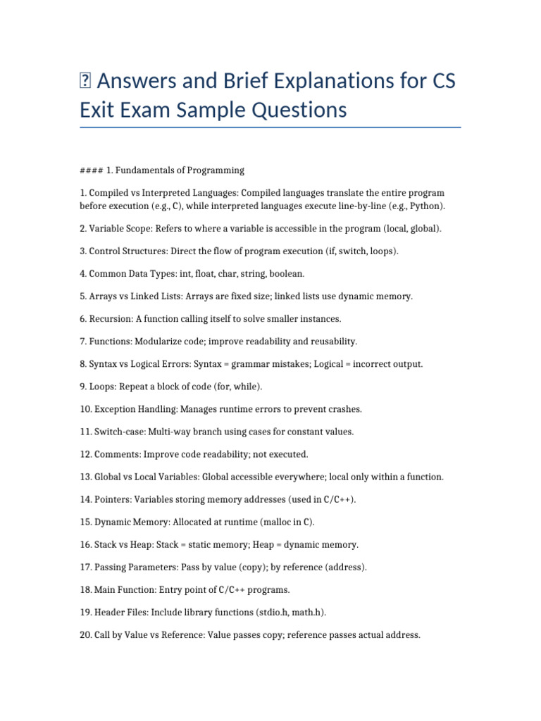 CS Exit Exam Answers | PDF | Method (Computer Programming ...