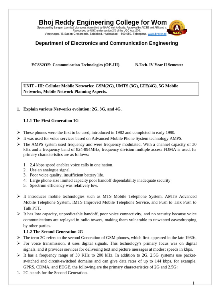 CT Unit 3 Notes New | PDF | Mobile Technology | Telecommunications ...