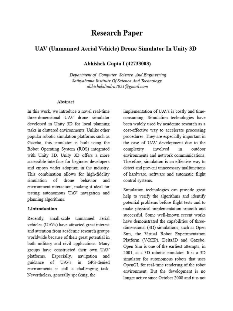 UAV Drone Sim - Research - Paper | PDF | Simulation | Unmanned Aerial ...