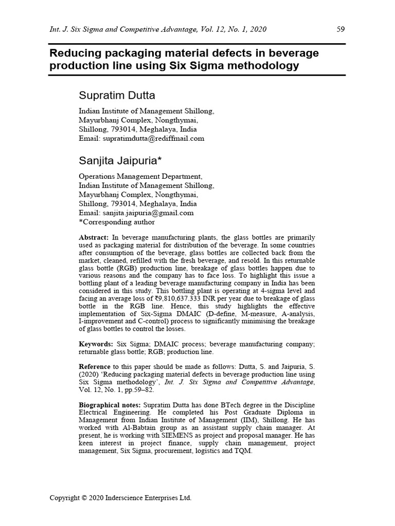 Reducing Packaging Material Defects in B | PDF | Six Sigma | Washing ...