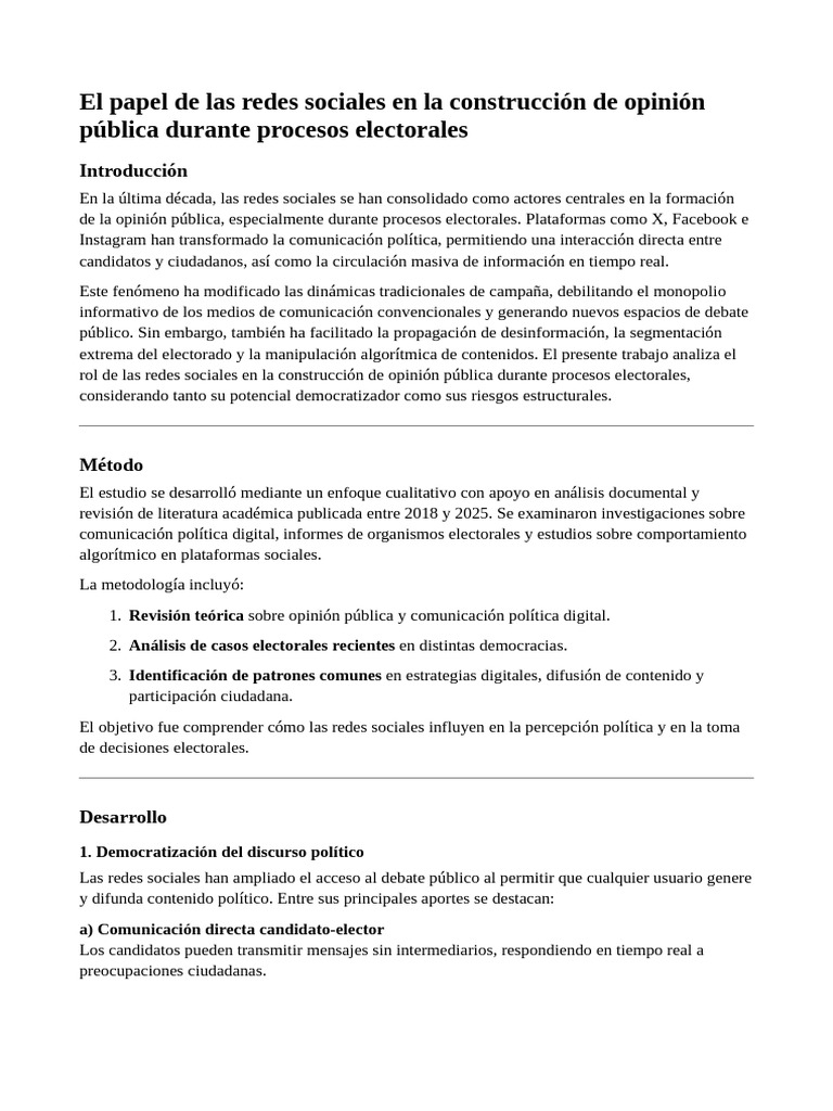 El Papel de Las Redes Sociales en La Construccion de Opinion Publica ...