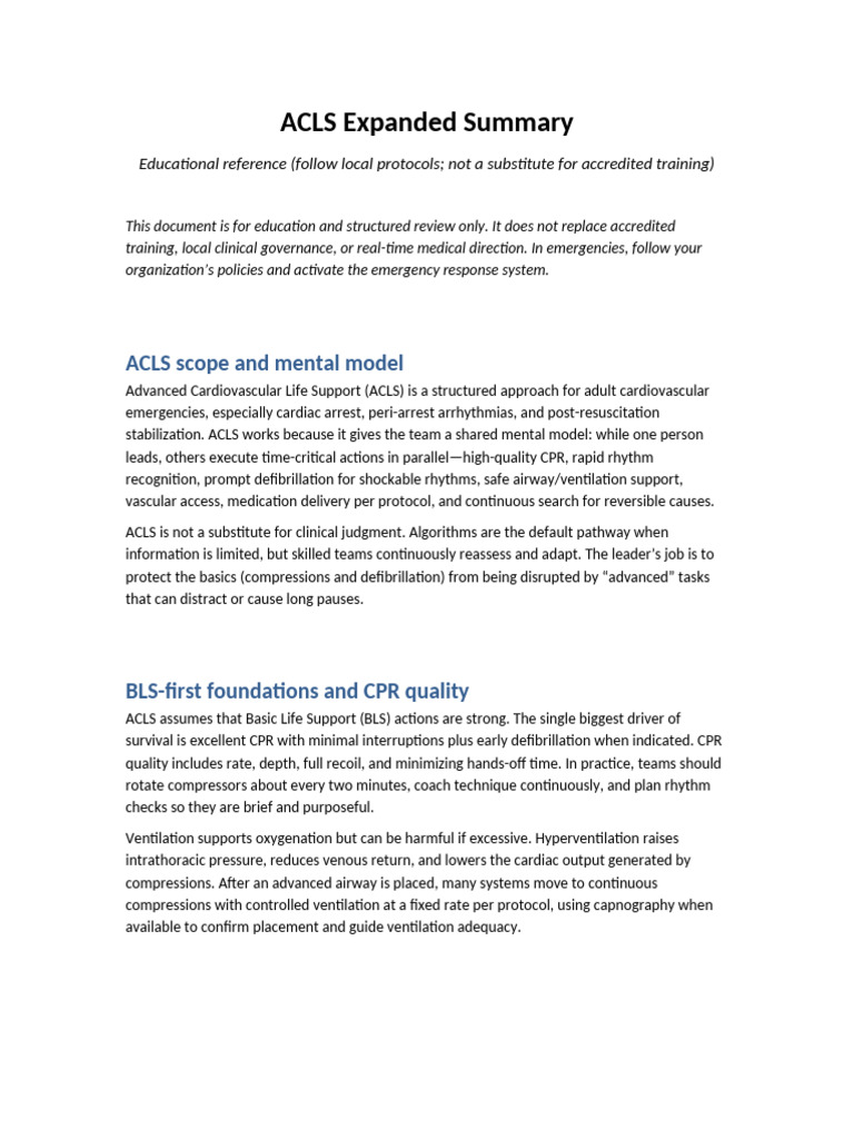 ACLS Expanded Summary 3000w | PDF | Cardiopulmonary Resuscitation ...