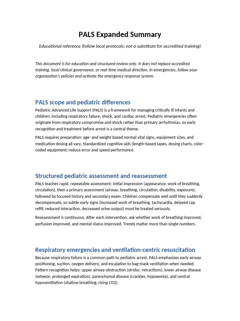 PALS Expanded Summary 3000w | PDF | Cardiopulmonary Resuscitation ...