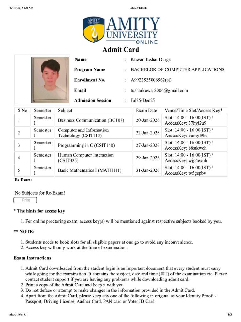 Addmit Card | PDF