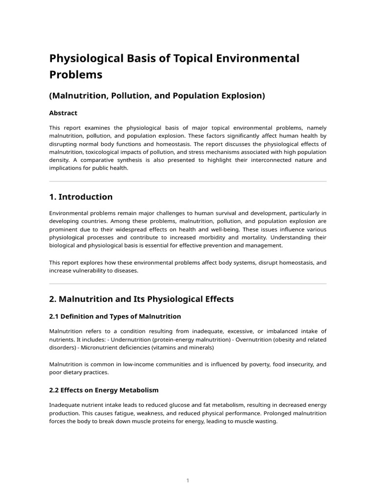 Physiological Basis of Environmental Problems Report | PDF ...