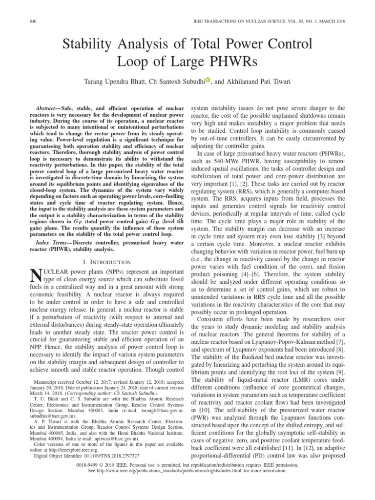 3 Stability Analysis of Total Power Control Loop of Large PHWRs | PDF ...