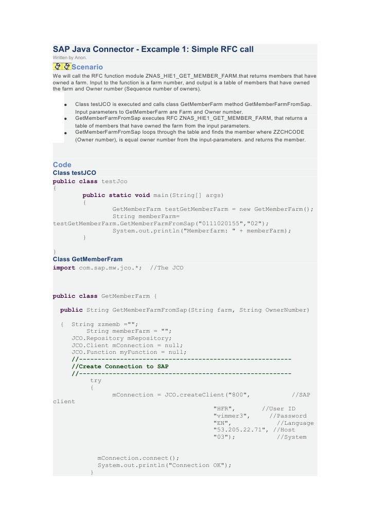 SAP Java Connector - Excample 1: Simple RFC Call: Scenario | PDF ...