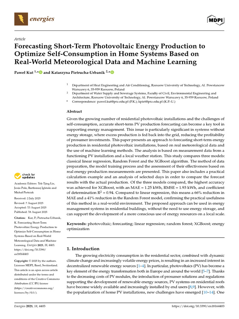 Forecasting Short-Term Photovoltaic Energy Product | PDF | Forecasting ...