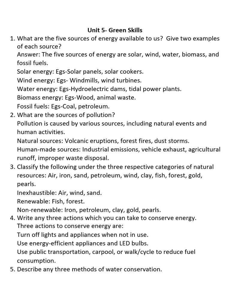 Class 9 It Unit 5 Green Skills-Solution | PDF | Energy Development ...