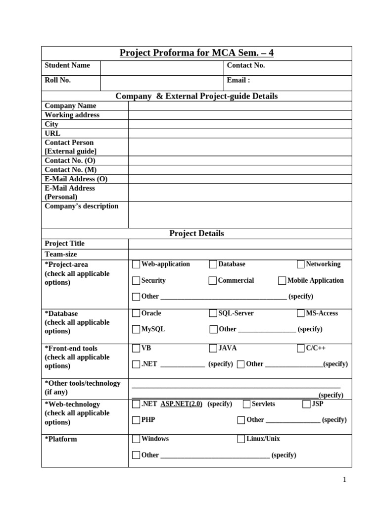Project Proforma-Sample MCA | PDF