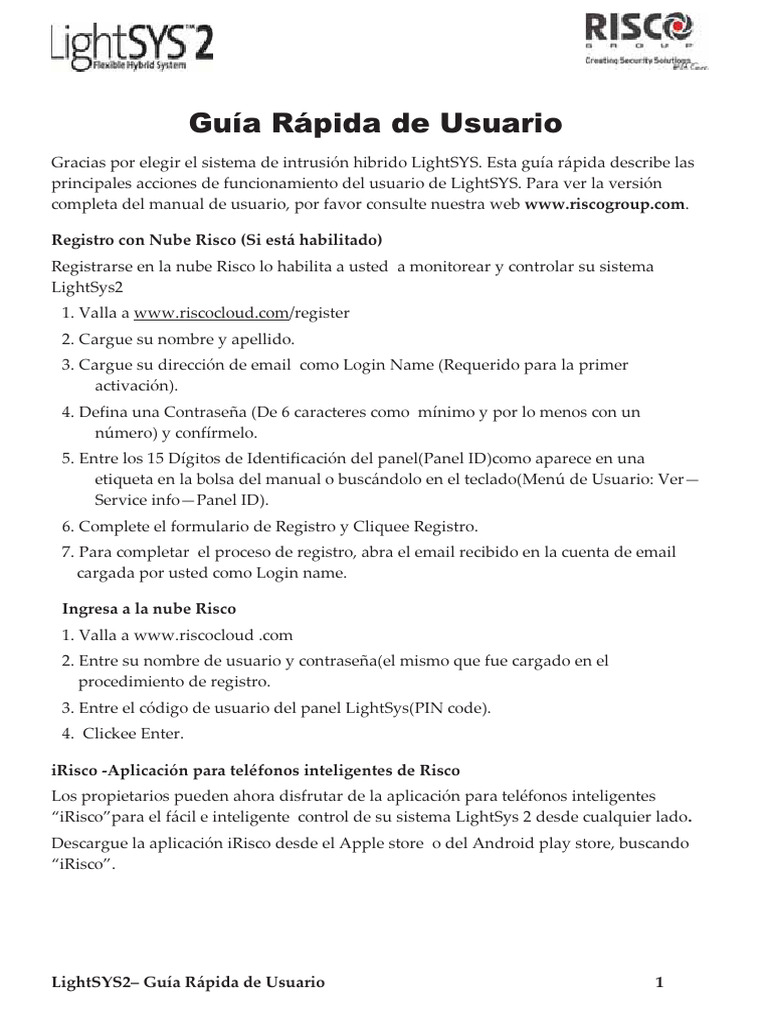5IN2091 LightSYS2 Quick User Guide ES WEB | PDF