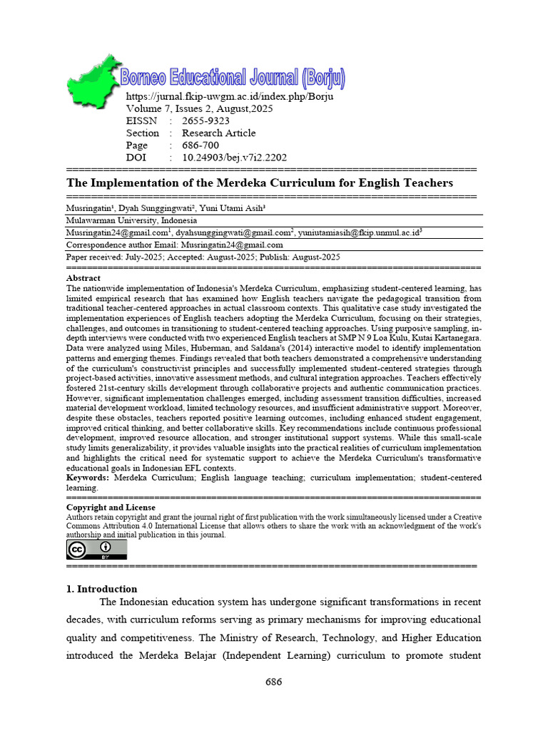 BAB 1-1.1-PARAGRAF 2 - (2) Implementation of The Merdeka Curriculum For ...