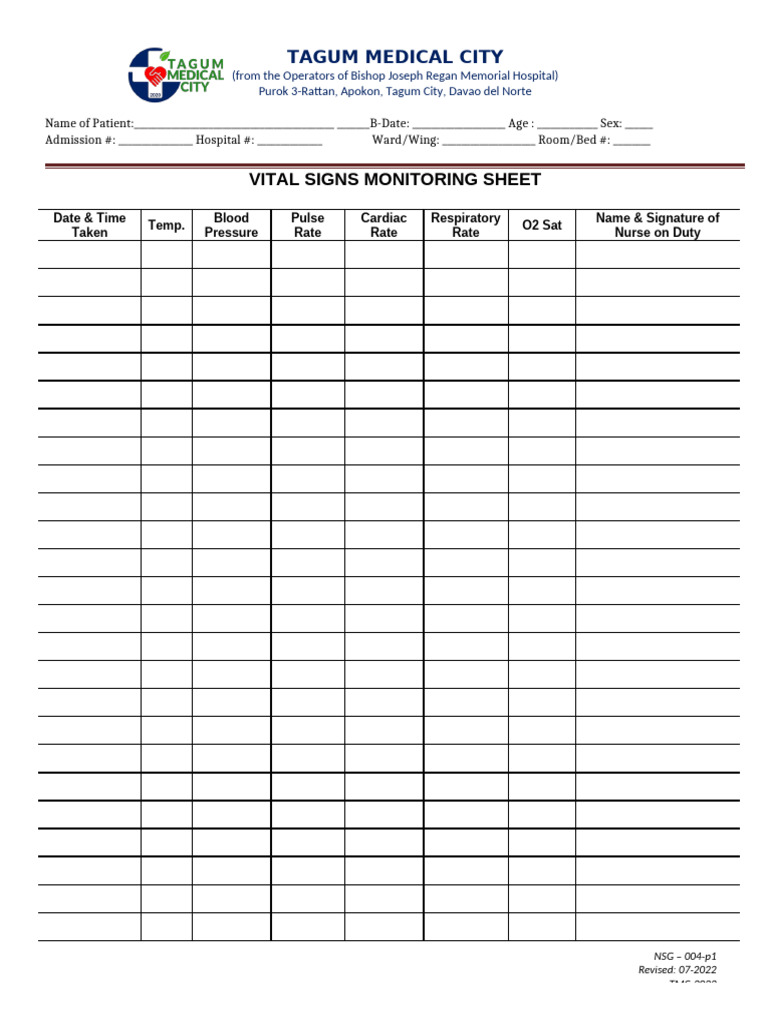 Vital Signs Monitoring Blank TMC 2 1 | PDF