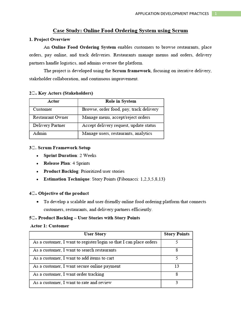 Case Study - Online Food Ordering System Using Scrum | PDF | Software ...