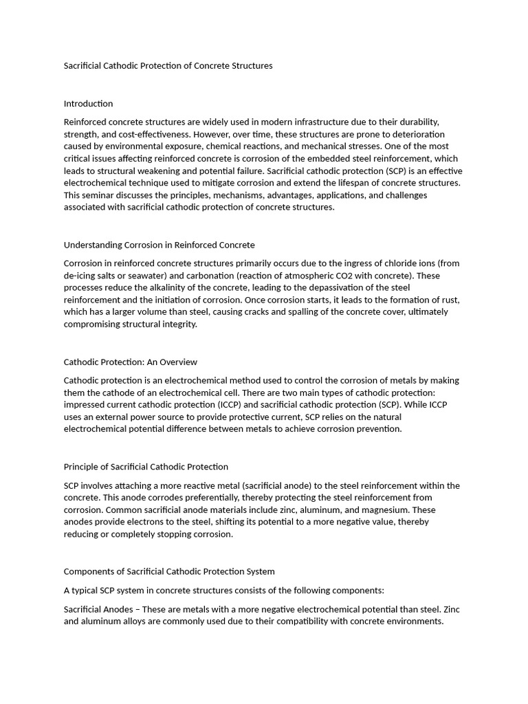 Sacrificial Cathodic Protection of Concrete Structures | PDF ...
