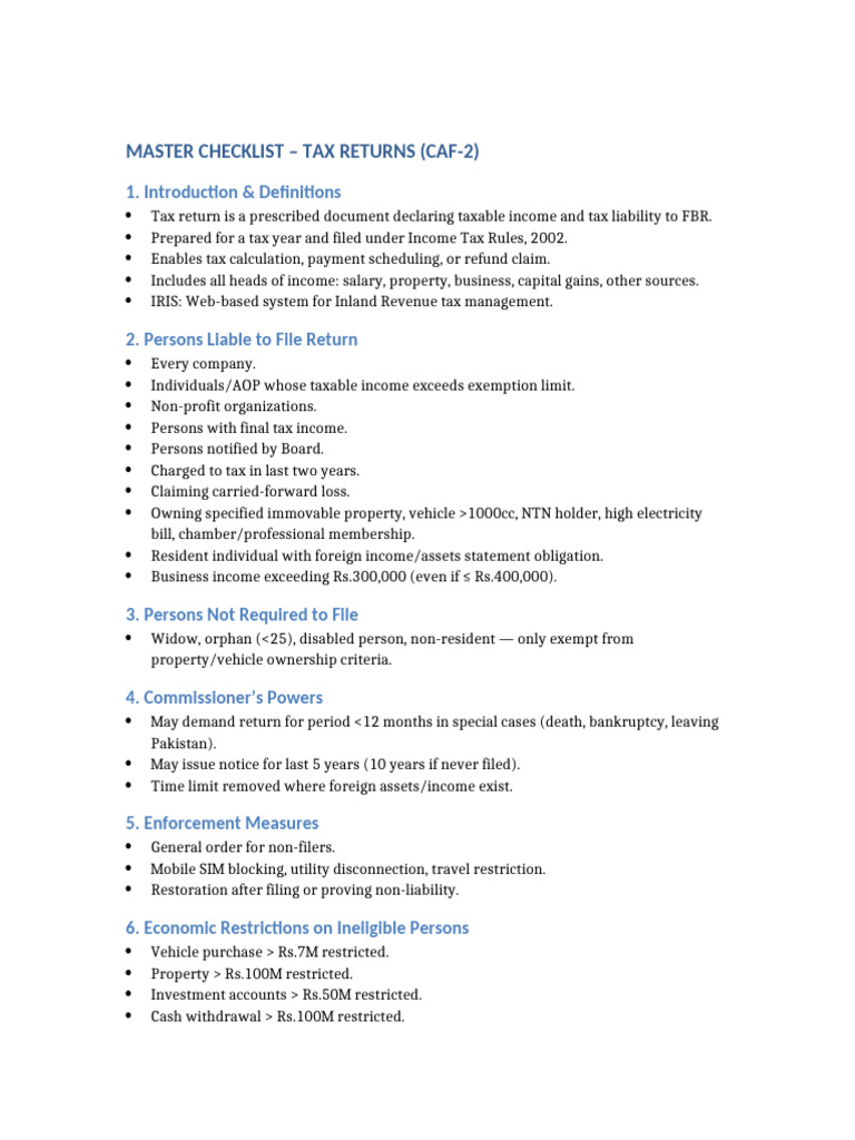 Returns Master Checklist | PDF | Taxes | Income