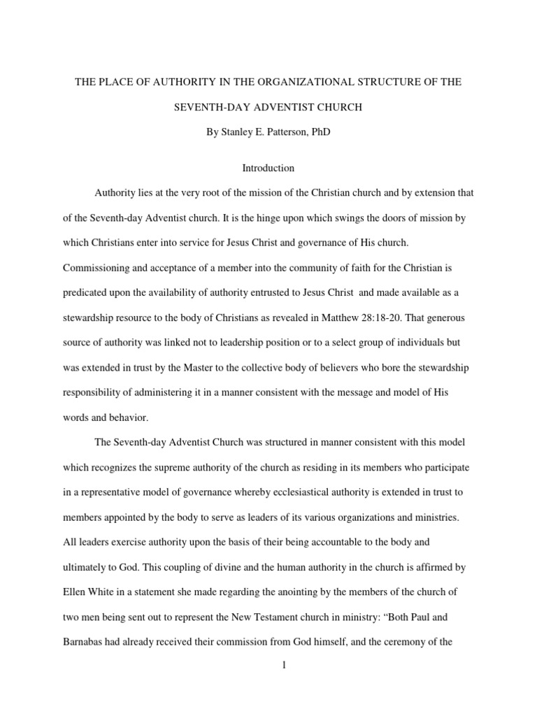 The Place of Authority in The SDA Organizational Structure1 | PDF ...